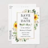 Sonnenblume Weiße Blumengrün Save the Date Postkarte (Vorne/Hinten)
