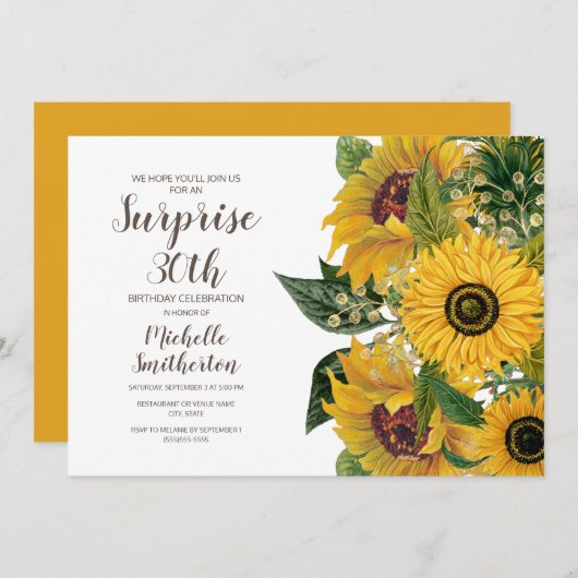 Sonnenblume Weiße Gelbe Überraschung 30. Geburtsta Einladung (Vorne/Hinten)