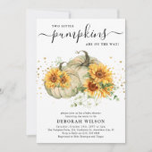 Sonnenblume Weiße Pumpkins Twins Fall Baby Dusche Einladung (Vorderseite)