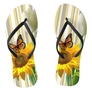 Sonnenblume Weiße Tulip Schmetterling Flip Flops Badesandalen