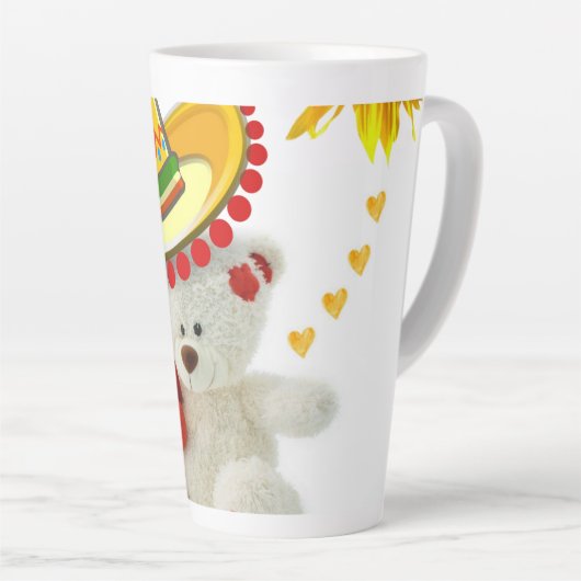 Sonnenblume Weißer Teddy Bär Latte Tasse (Rechte Ecke)