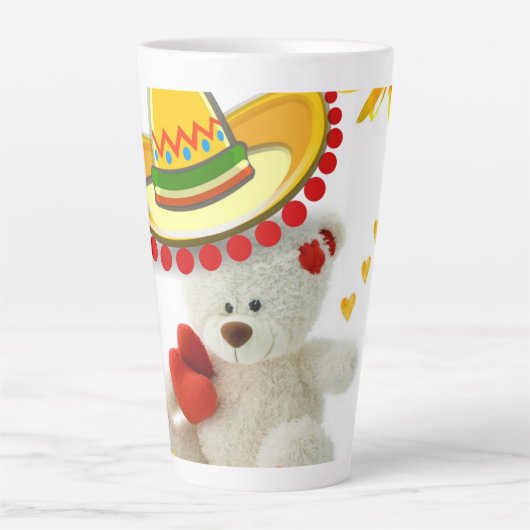 Sonnenblume Weißer Teddy Bär Latte Tasse (Vorderseite)