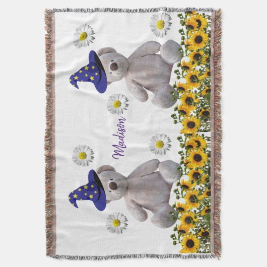 Sonnenblume Weißer Teddy Bär Throw Blanket Decke (Vorderseite Vertikal)
