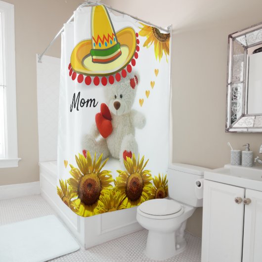 Sonnenblume Weißer Teddy Bären Duschvorhang (Beispiel)