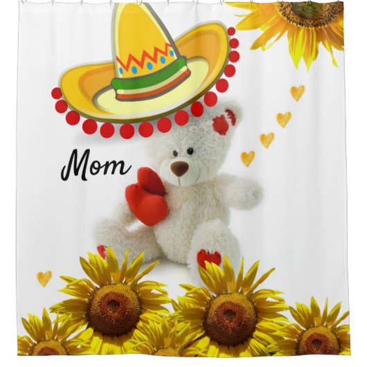 Sonnenblume Weißer Teddy Bären Duschvorhang (Vorderseite)
