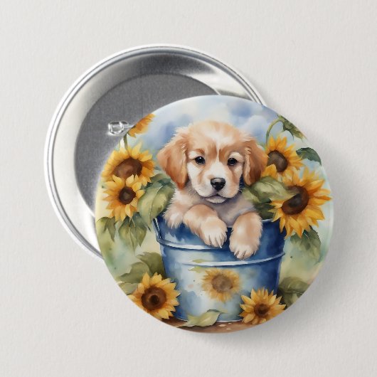 Sonnenblume Welpe Button (Vorne & Hinten)