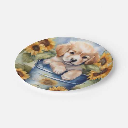 Sonnenblume Welpe Pappteller (Schrägansicht)