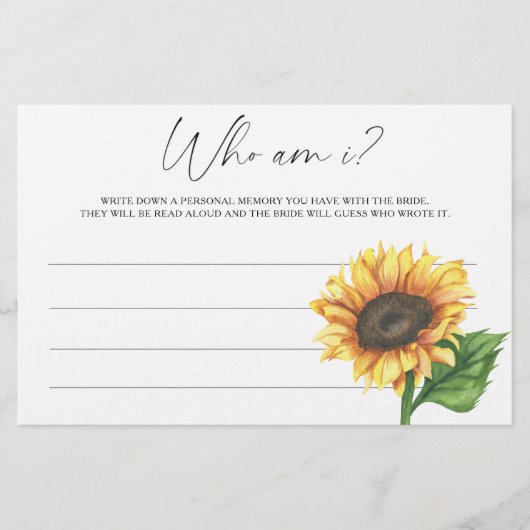 Sonnenblume Wer bin ich Brautparty Briefpapier (Vorderseite)