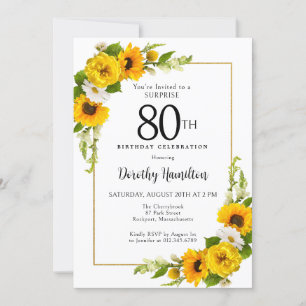 Sonnenblume White Daisy 80. Geburtstagsüberraschun Einladung