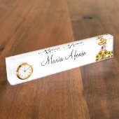 Sonnenblume White Teddy Bear Desk Namplate Namensplakette (Seite)