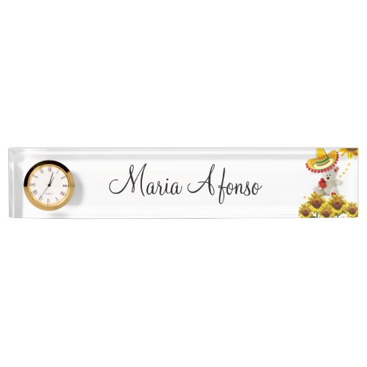 Sonnenblume White Teddy Bear Desk Namplate Namensplakette (Vorderseite)