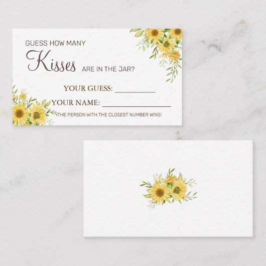 Sonnenblume Wie viele Küsse Brautparty Kartenspiel Platzkarte (Vorne/Hinten)