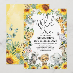 Sonnenblume Wild One Dschungel-Safari-Tiere Geburt Einladung