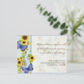 Sonnenblume wirbelnder Blumenrahmen Blauer Schmett Einladung (Stehend Vorderseite)