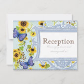 Sonnenblume wirbelnder Blumenrahmen Blauer Schmett Einladung (Rückseite)