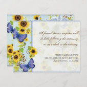 Sonnenblume wirbelnder Blumenrahmen Blauer Schmett Einladung (Vorne/Hinten)