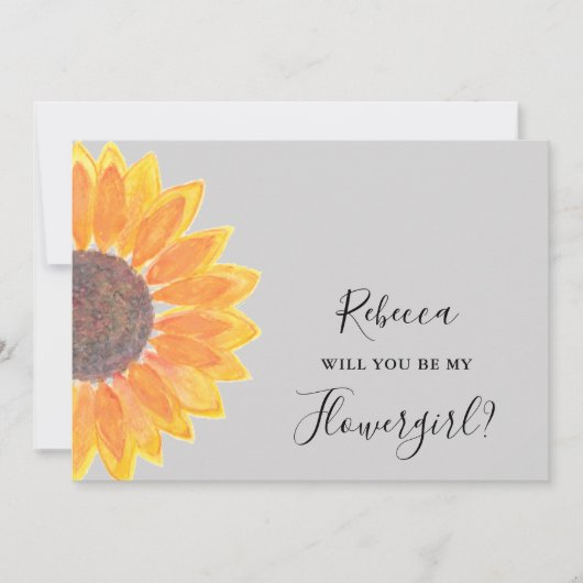 Sonnenblume wird mein Blumenmädchen grau sein Einladung (Vorderseite)