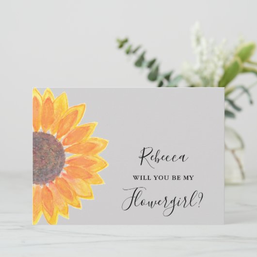 Sonnenblume wird mein Blumenmädchen grau sein Einladung (Stehend Vorderseite)