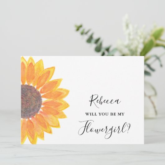 Sonnenblume wird mein Blumenmädchen sein Einladung (Stehend Vorderseite)