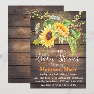Sonnenblume Wood Baby Dusche Einladung