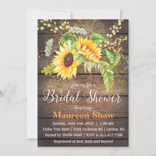 Sonnenblume Wood Bridal Dusche Einladung (Vorderseite)