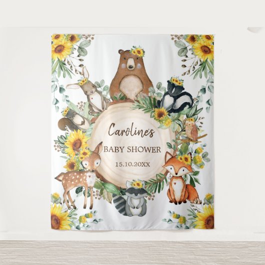 Sonnenblume Woodland Animals Kinderdusche Empfang Wandteppich (Vorderseite)
