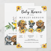 Sonnenblume Woodland Tiere Kinderdusche Einladung (Vorne/Hinten)