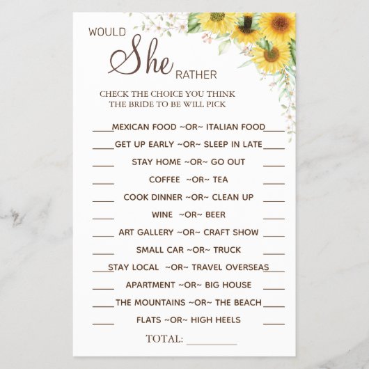 Sonnenblume würde sie lieber duschen Spielkarte Flyer (Vorne)