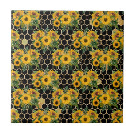 Sonnenblume Yellow Bouquet Honeycomb Black Fliese