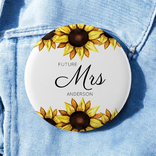 Sonnenblume Zukunft Frau Yellow White Wedding Button