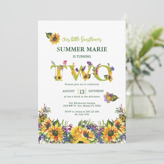 Sonnenblume Zweiter Geburtstag Einladung (Stehend Vorderseite)