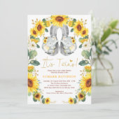 Sonnenblume Zwillingslephant Babydusche Gelbe Blüt Einladung (Stehend Vorderseite)