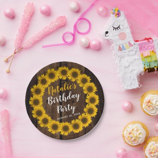 Sonnenblumeblumenwreath-hölzernes Pappteller (Party)