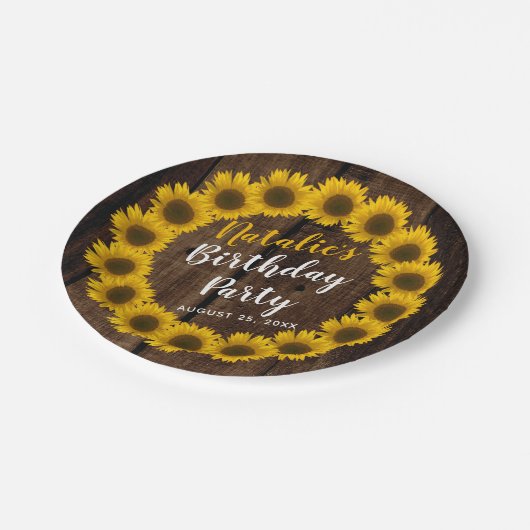 Sonnenblumeblumenwreath-hölzernes Pappteller (Schrägansicht)
