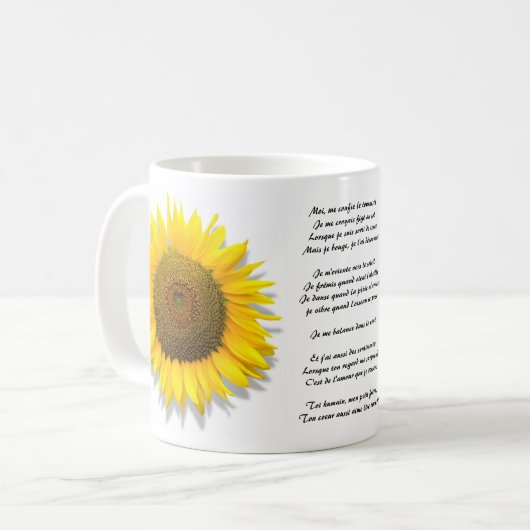 Sonnenblumegedicht, Herz innerhalb /Mug-Größe 11oz Kaffeetasse (Vorderseite Links)