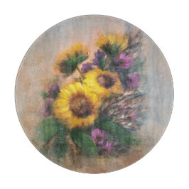 Sonnenblumen 12" Rund Schneidebrett