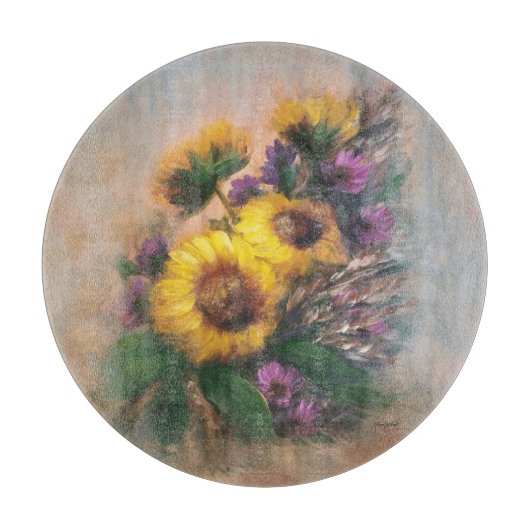 Sonnenblumen 12" Rund Schneidebrett (Vorderseite)