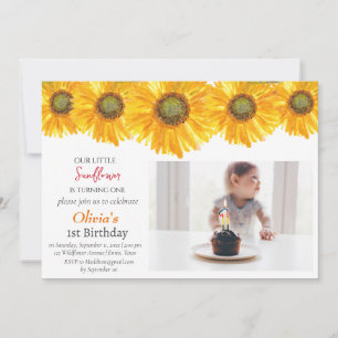 Sonnenblumen 1. Geburtstags-Girl-Foto Einladung