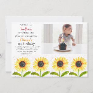 Sonnenblumen 1. Geburtstags-Girl-Foto Einladung