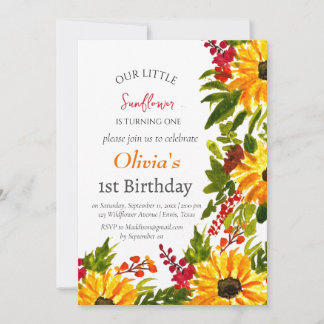 Sonnenblumen 1. GeburtstagsGirl Country Floral Einladung