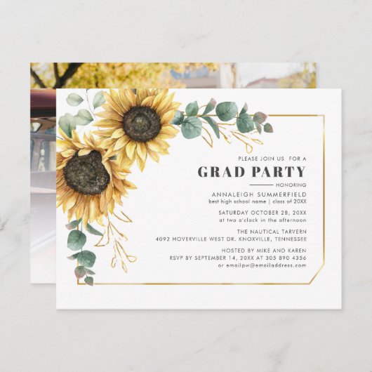 Sonnenblumen 2024 Graduation Party Blumengrau Foto Einladung (Vorne/Hinten)