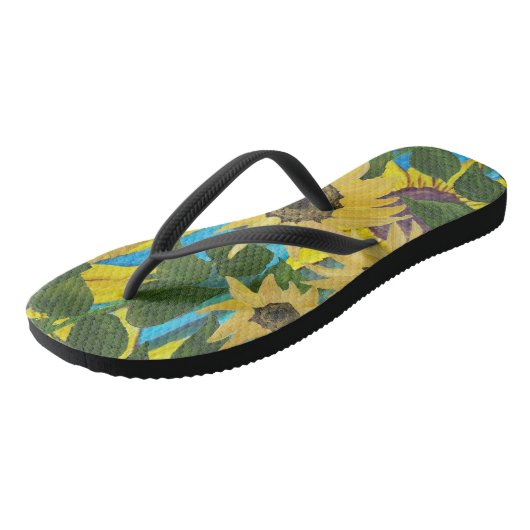 Sonnenblumen # 2 Dreh Flop Badesandalen (Schrägansicht)