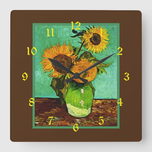 Sonnenblumen, 3 von Vincent van Gogh, Quadratische Wanduhr (Vorderseite)