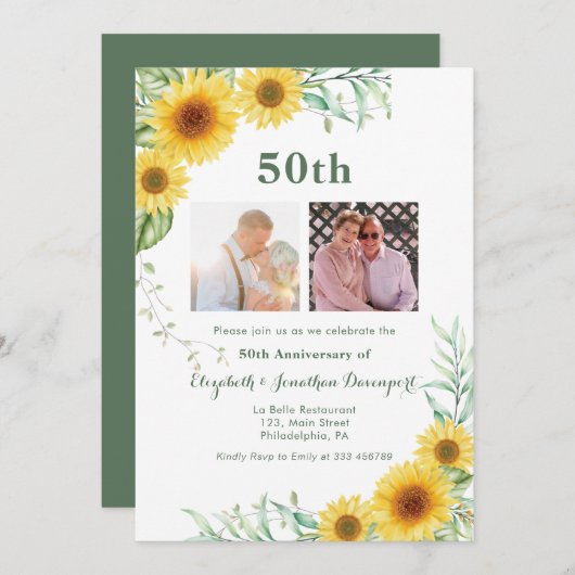 Sonnenblumen 50. Hochzeitstag Foto Collage Feiertagskarte (Vorne/Hinten)