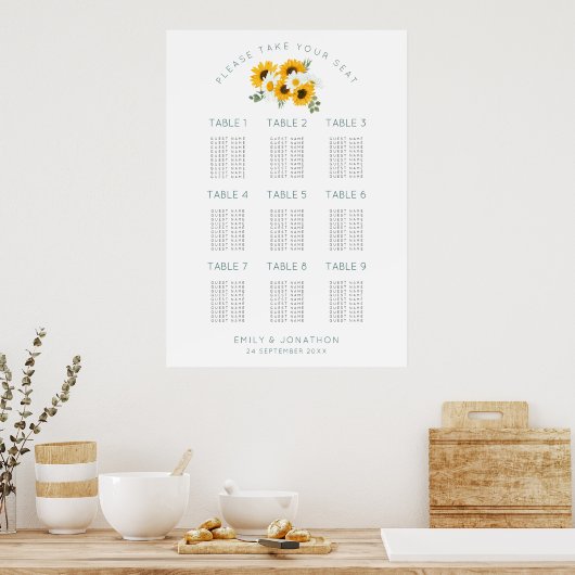 Sonnenblumen 9 Tische 90 Gästekarte Poster (Küche)