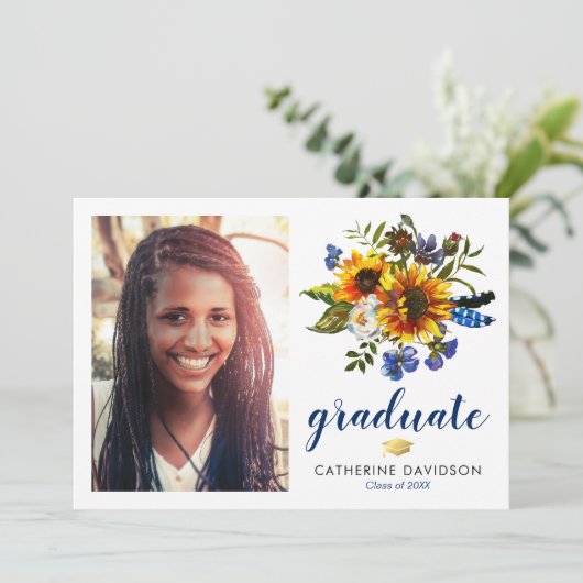 Sonnenblumen Abschluss 2025 Foto Einladung (Stehend Vorderseite)