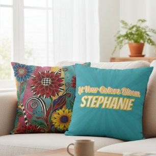 Sonnenblumen-Abstrakt-Blumen-Teal-Rot Kissen