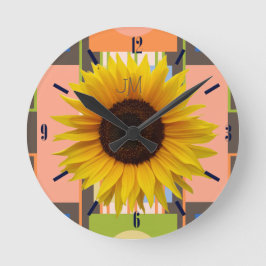 Sonnenblumen, abstrakter Hintergrund, benutzerdefi Runde Wanduhr