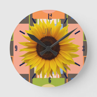 Sonnenblumen, abstrakter Hintergrund, benutzerdefi Runde Wanduhr