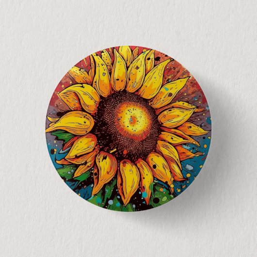 Sonnenblumen-Abzeichen, Nadel, Knopf. farbenfroh Button (Vorderseite)